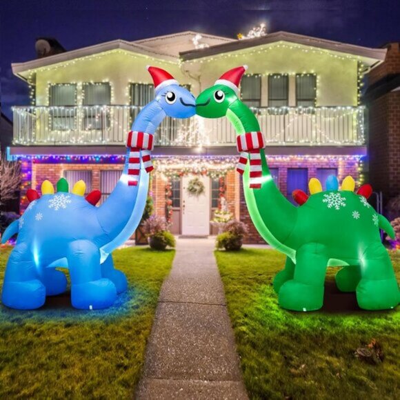 🆕12FT Christmas Inflatable Double Dinosaur Built-in LED Yard Outdoor Decoration - Picture 2 of 8